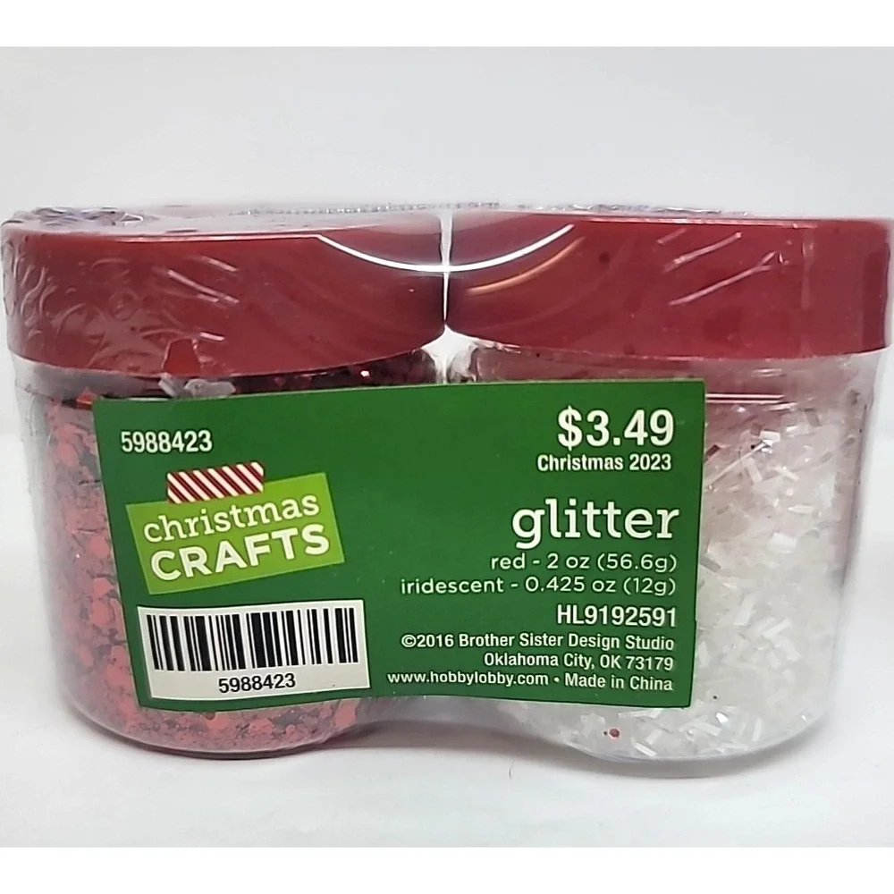 Set of 2 Christmas Crafts 2-Pack Glitter-Red 2oz. & Iridescent White 0.425oz.